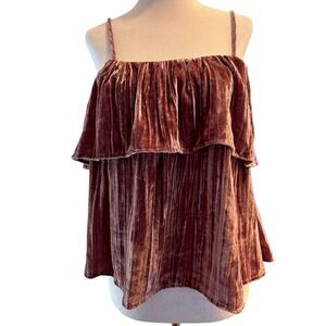 NWT Madewell Crushed Velvet Tier Ruffle Cami Top Spaghetti Strap Viscose Silk S